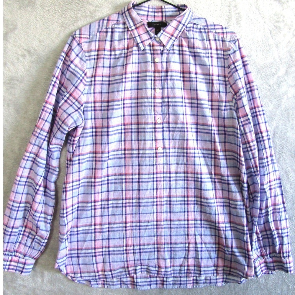 J. Crew Plaid Button Down Shirt 12T Pink Blue Long Sleeve Cotton Academia Preppy